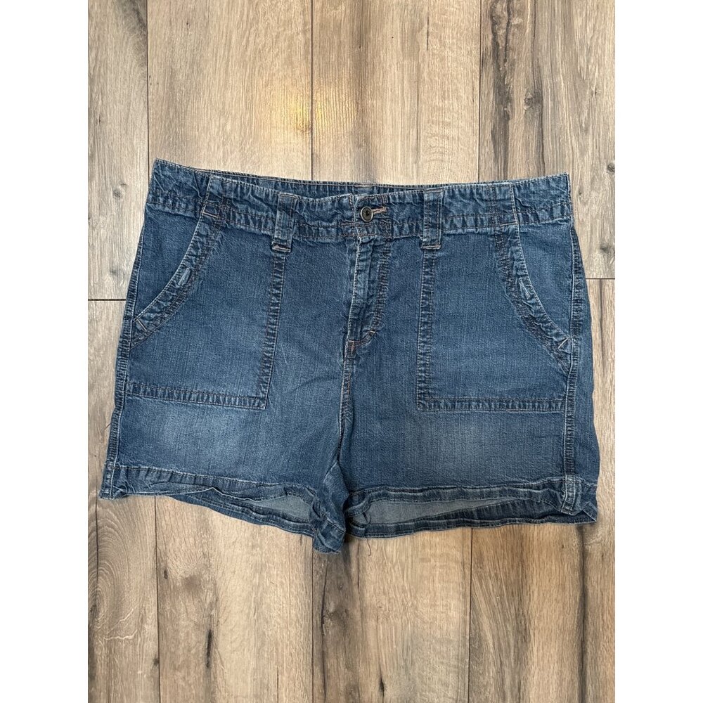 Faded Glory Womens Blue Denim Shorts Size 18 Elastic Waist Dual Back Pockets Cas